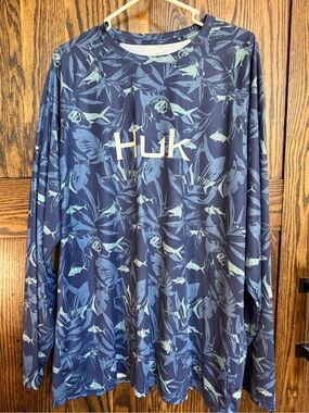 Huk Navy Blue Long Sleeve Tropical Performance Shirt